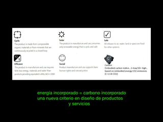 energía incorporado = carbono incorporado
una nueva criterio en diseño de productos
y servicios
 