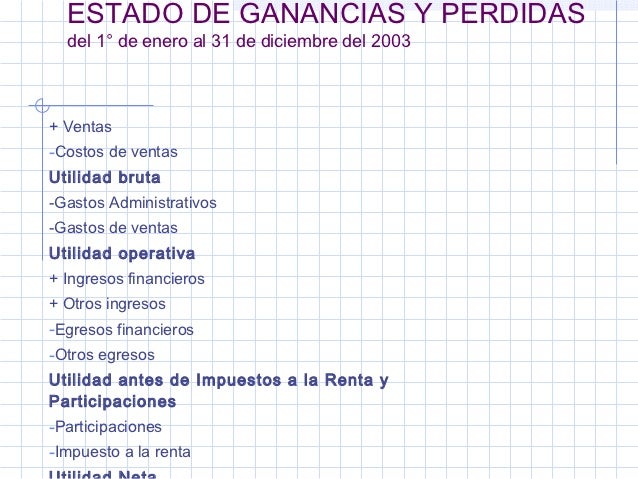 balance general y estado de ganancias y perdidas estado de perdidas y ganancias