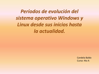 Períodos de evolución del
sistema operativo Windows y
Linux desde sus inicios hasta
la actualidad.
Candela Baldo
Curso: 4to A
 