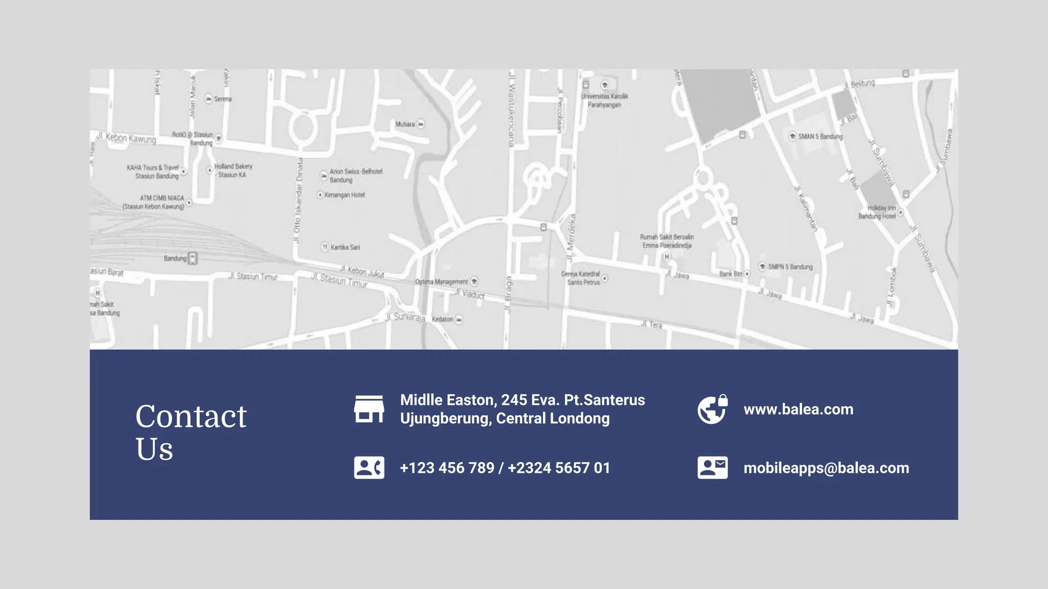 +123 456 789 / +2324 5657 01 mobileapps@balea.com
Midlle Easton, 245 Eva. Pt.Santerus
Ujungberung, Central Londong
www.balea.com
Contact
Us
 