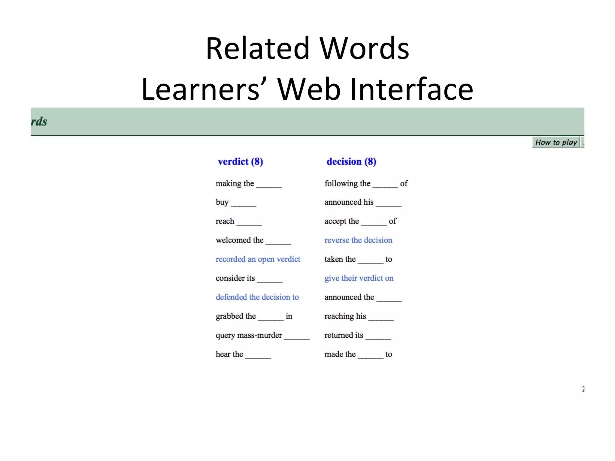 Related Words
Learners’ Web Interface
 