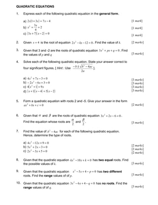 Quadratic Expressions & Equations 3