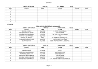 Planilha1
Página 3
PROVA: 50 M LIVRE SÉRIE: 2ª 14 A 16 ANOS FEM
RAIA ATLETA IDADE ESCOLA TEMPO CLAS
1
2
3
4
5
6
7
8
3ª PROVA
50 M COSTAS 14 A 16 ANOS MASCULINO
PROVA: 50 M COSTAS SÉRIE: 1ª 14 A 16 ANOS MASC
RAIA ATLETA IDADE ESCOLA TEMPO CLAS
1 GABRIEL HEIDEN 08/04/01 E. M. DR. NAVARRO LINS
2 EDUARDO MIGUEL THOMÉ 30/04/99 ELIAS MOREIRA
3 LUCAS RICARDO SCHRAMN 11/03/00 E. M. PRES. CASTELLO BRANCO
4 FABRICIO GASPAR PEREIRA 02/04/00 IFSC
5 HUGO W. M. NESSLER 2001 E. M. PASTOR HANS MULLER
6 FERNANDO MENDES PEIXER 10/01/01 COLÉGIO SANTO ANTÔNIO
7 FELIPE MACHADO 21/11/99 E.E.B. PROFº GUSTAVO A. GONZAGA
8
PROVA: 50 M COSTAS SÉRIE: 2ª 14 A 16 ANOS MASC
RAIA ATLETA IDADE ESCOLA TEMPO CLAS
1
2 FERNANDO PRIM 23/09/99 SENAI
3 GIANCARLO ROOS GALEGO 10/01/01 BOM JESUS/IELUSC
4 PEDRO RICARDO STAHN 16/12/99 COLÉGIO OFICINA
5 JOÃO VITOR DE SOUZA ROSA 09/09/00 ELIAS MOREIRA
6 ANTHONY FLORES PACHECO 08/03/99 ELIAS MOREIRA
7 JOÉLCIO COELHO RODRIGUES 13/03/99 E. M. PROFª ELIZABETH VON DREIFUSS
8
 
