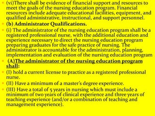  (vi)There shall be evidence of financial support and resources to
meet the goals of the nursing education program. Finan...
