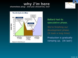 P A G E 12
why I’m here
shameless plug: and you should be, too!
Ballard had its
speculative phase.
We’re finishing our
development phase.
(It took a long time)
Production is gradually
ramping up. (At last!)
 