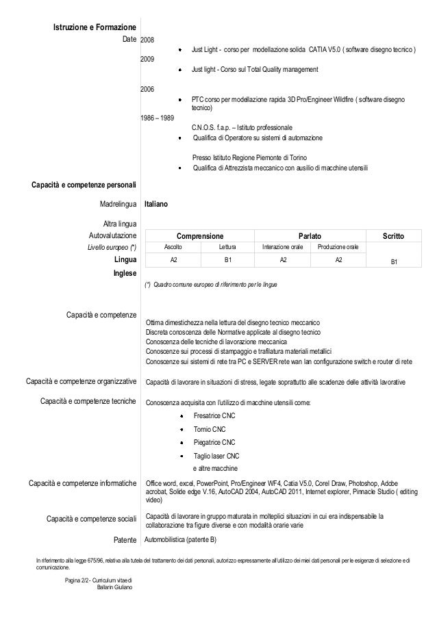 Curriculum Vitae Legge Trattamento Dati Personali Lettera di