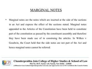 Marginal Notes Example In Reading INTERPRETATION OF STATUTE | PPT