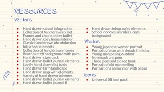 RESOURCES
● Hand drawn school infographic
● Collection of hand drawn bullet
● Frames and chat bubbles bullet
● Hand drawn cozy home interior
● Classic hand drawn ufo abduction
● Ink school elements
● Collection of hand drawn frames
● Beach sketch background with palm
● Hand drawn stars pack
● Hand drawn bullet journal elements
● Lovely hand drawn list to do
● Hand drawn farm landscape
● Hand drawn map with elements
● Variety of hand drawn schemes
● Hand drawn bullet journal elements
● Hand drawn bullet journal II
● Young japanese woman portrait
● Portrait of man with dreads thinking
● Young man posing outdoor
● Notebook and pens
● Three pens and closed book
● Portrait of old man smiling
● Portrait of a senior man with beard
Vectors
Photos
● Universal 08 icon pack
Icons
● Hand drawn infographic elements
● School doodles seamless icons
background
 
