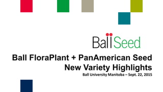 Ball FloraPlant + PanAmerican Seed
New Variety Highlights
Ball University Manitoba – Sept. 22, 2015
 