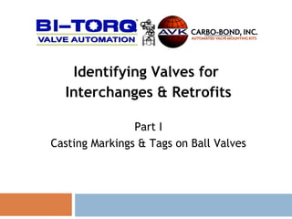 Identifying Valves for
Interchanges & Retrofits
Part I
Casting Markings & Tags on Ball Valves
 
