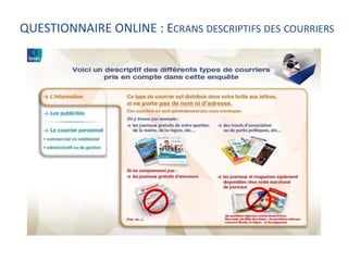 QUESTIONNAIRE ONLINE : ECRANS DESCRIPTIFS DES COURRIERS

 
