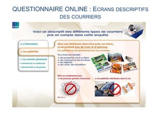QUESTIONNAIRE ONLINE : ECRANS DESCRIPTIFS
DES COURRIERS

 