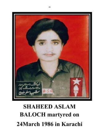 34
SHAHEED ASLAM
BALOCH martyred on
24March 1986 in Karachi
 