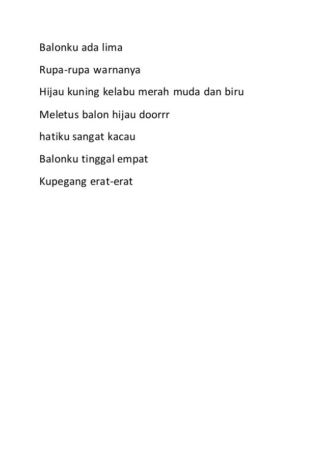 Not Angka Balonku Ada Lima - Koleksi Not Angka