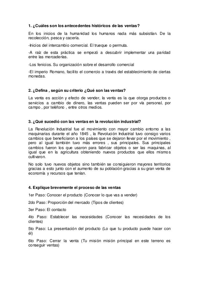 Balotario de preguntas antecedentes históricos de las ventas
