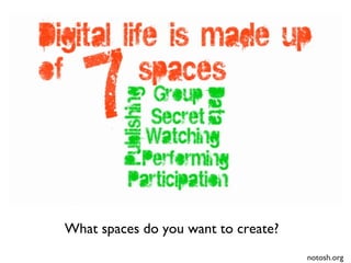 notosh.org
What spaces do you want to create?
 