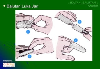 (4)   IKATAN, BALUTAN &
 Balutan         Luka Jari                    ANDUH




                                           2




                     1



                                       4




                         3

Professionally
coordinates by:
 