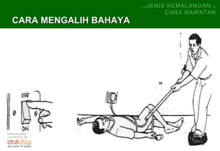 CARA MENGALIH BAHAYACARA MENGALIH BAHAYA
(5)(5) JENIS KEMALANGANJENIS KEMALANGAN &&
CARA RAWATANCARA RAWATAN
ProfessionallyProfessionally
coordinates by:coordinates by:
 