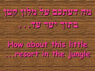 מה דעתכם על מלון קטן בתוך יער עד ... How about this little resort in the jungle... 