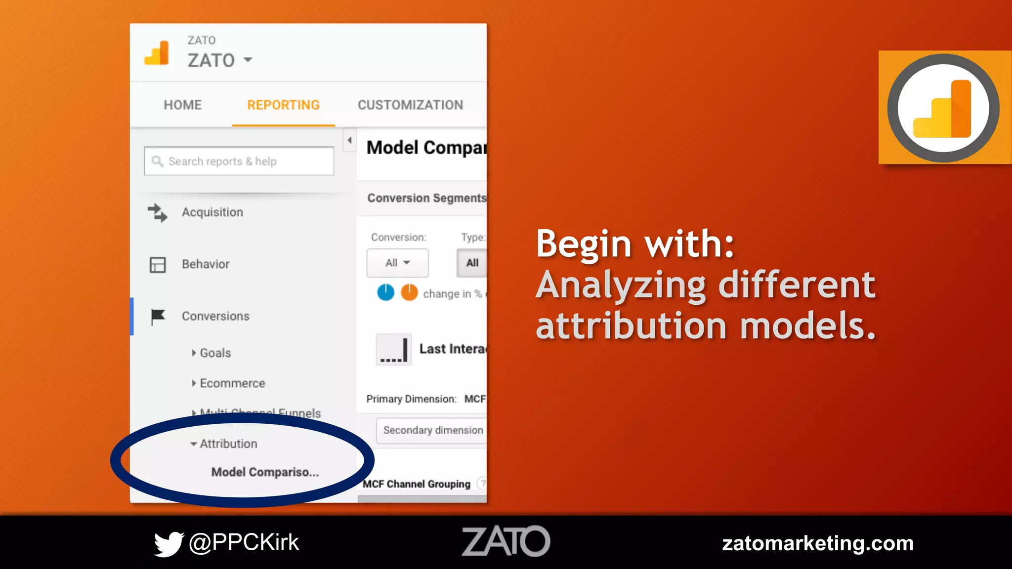 @PPCKirk zatomarketing.com
Begin with:
Analyzing different
attribution models.
 