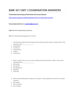 Bam 421 unit 3 examination answers | DOCX