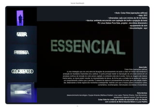 lucas bambozzi
lxi
ficha técnica:
desenvolvimento tecnológico: Equipe Amarela (Matheus Knelsen, Lina Lopes, Paloma Oliveira, Caio Bonvenuto).
assistencia e desenho sonoro: Caio Bonvenuto
Coisa Vista foi criado por ocasião da exposição ECO, em Recife,
com curadoria de Maria Eduarda Belem e Lucia Padilha
• título: Coisa Vista [operações aditivas]
• data: 2011
• dimensões: sala com mínimo de 30 m2 (6x5m)
• técnica: ambiente escurecido com captação de áudio e projeção de texto
PC Linux Debian Pure Data, projetor. microfone direcional e
equipamento de som
• documentação: aqui
descrição:
Coisa Vista [operações aditivas]
é uma instalação que cria uma série de situações de processamento de áudio e vídeo em tempo real tendendo à
produção de resultados imprevistos e/ou caóticos. O ponto principal reside na reprodução de uma base sonora em um
processo contínuo de inclusão do ruído sonoro captado no ambiente onde ela é ouvida. Como as imagens são basica-
mente textos, os inputs podem resultar na impossibilidade de leitura, de forma que a vontade de ler acaba por requerer
um comportamento coletivo que o permita. O sistema de captura e processamento de áudio gera uma adição indefin-
ida, distanciando a fonte original dos momentos subseqüentes, fazendo com que a música passe a incorporar ruídos,
comentários, reverberações, intervenções voluntárias e involuntárias.
 