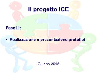 Il progetto ICE
Fase III:
• Realizzazione e presentazione prototipi
Giugno 2015
 