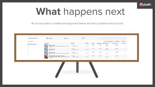 What happens next
An account plan is created and approved before we built or optimise the account.
 