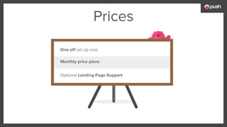 Prices
Optional Landing Page Support
One off set up cost
Monthly price plans
 