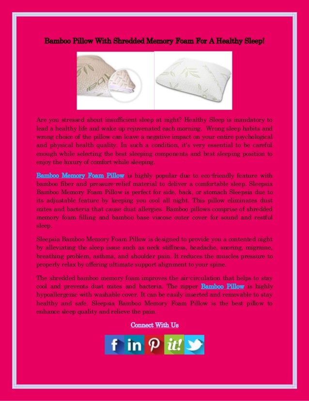 Bamboo Pillow With Shredded Memory Foam For A Healthy Sleep
