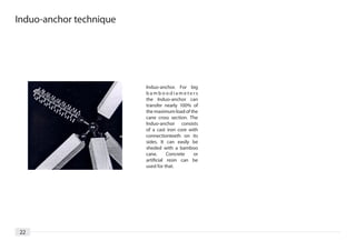 Induo-anchor technique




                         Induo-anchor. For big
                         bamboodiameters
                         the Induo-anchor can
                         transfer nearly 100% of
                         the maximum load of the
                         cane cross section. The
                         Induo-anchor consists
                         of a cast iron core with
                         connectionteeth on its
                         sides. It can easily be
                         sheded with a bamboo
                         cane.      Concrete   or
                         artificial resin can be
                         used for that.




22
 