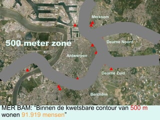 Merksem Deurne Noord Deurne Zuid Berchem Antwerpen MER BAM: “Binnen de kwetsbare contour van  500 m  wonen  91.919 mensen ” 500 meter zone 