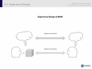 BAMI: An Interactive Toy Design
3-1. Experience Design                                for Helping Kids Go to Bed Independently




                         Experience Design of BAMI




                               Implicit interaction




                               Explicit interaction

               or
 