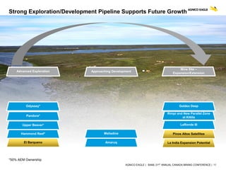 AGNICO EAGLE | BAML 21ST ANNUAL CANADA MINING CONFERENCE | 11
Upper Beaver*
Strong Exploration/Development Pipeline Supports Future Growth
Hammond Reef*
El Barqueno
Meliadine
Amaruq
Pinos Altos Satellites
La India Expansion Potential
LaRonde III
Odyssey*
Rimpi and New Parallel Zone
at KittilaPandora*
Goldex Deep
Advanced Exploration Approaching Development
Mine Site –
Expansion/Extension
*50% AEM Ownership
 