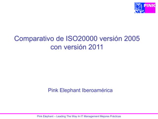 Comparativo de ISO20000 versión 2005
          con versión 2011




              Pink Elephant Iberoamérica



      Pink Elephant – Leading The Way In IT Management Mejores Prácticas
 
