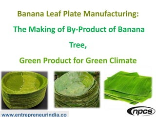 www.entrepreneurindia.co
Banana Leaf Plate Manufacturing:
The Making of By-Product of Banana
Tree,
Green Product for Green Climate
 