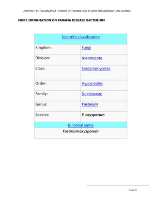 UNIVERSITI PUTRA MALAYSIA - CENTRE OF FOUNDATION STUDIES FOR AGRICULTURAL SCIENCE
Page 55
MORE INFORMATION ON PANAMA DISEASE BACTERIUM
 