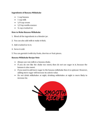 Milkshake Add Banana milkshake recipe | DOCX