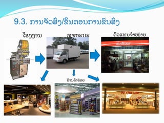 9.3. ການຈ"ດສWງ/ຂGນຕອນການຂ)ນສWງ
ໂຮງງານ

ພາຫະນະ

ຮ;ານຄ;າຍ0ອຍ

ຕ)ວແທນຈ?ໜ0າຍ

 