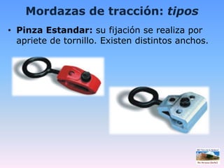 Mordazas de tracción: tiposPinza Estandar: su fijación se realiza por apriete de tornillo. Existen distintos anchos.