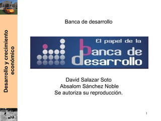 Desarrolloycrecimiento
económico
Banca de desarrollo
David Salazar Soto
Absalom Sánchez Noble
Se autoriza su reproducción.
1
 