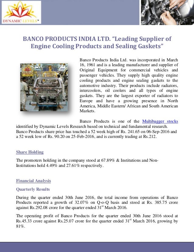 BANCO PRODUCTS “The Leader in Auto Engine Gaskets”