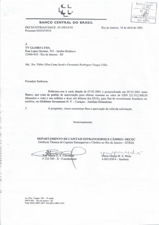 Documento do Banco Central - Globo