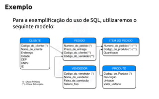 Exemplo 
Para a exemplificação do uso de SQL, utilizaremos o seguinte modelo:  