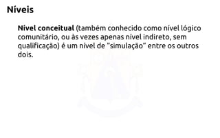 Níveis 
Nível conceitual(também conhecido como nível lógico comunitário, ou às vezes apenas nível indireto, sem qualificação) é um nível de “simulação” entre os outros dois.  
