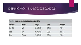 DEFINIÇÃO – BANCO DE DADOS 
 