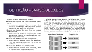 DEFINIÇÃO – BANCO DE DADOS 
 