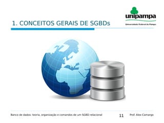 11
1. CONCEITOS GERAIS DE SGBDs
Banco de dados: teoria, organização e comandos de um SGBD relacional Prof. Alex Camargo
 