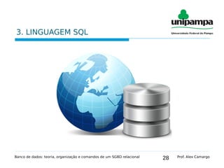 28
3. LINGUAGEM SQL
Banco de dados: teoria, organização e comandos de um SGBD relacional Prof. Alex Camargo
 