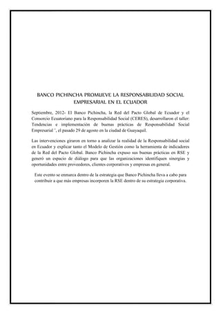 Trabajo investigativo - Valoración de  Banco del Pichincha Portoviejo - Manabí